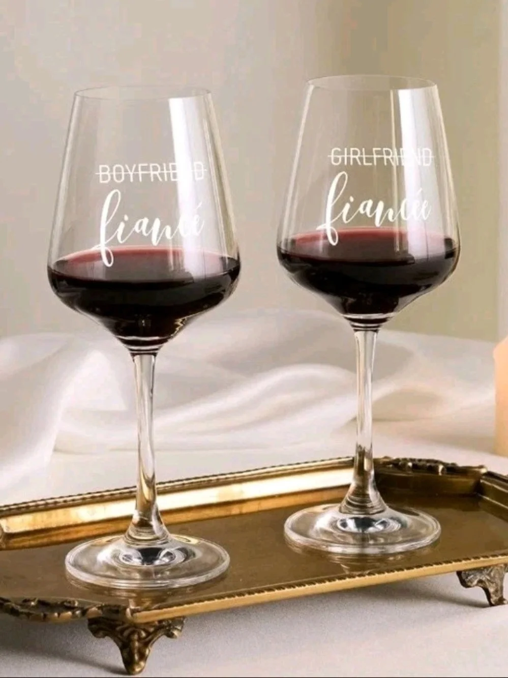 Engraved 'Fiancé' Wine Glass Gift Set with Wooden Case - Clear Glass